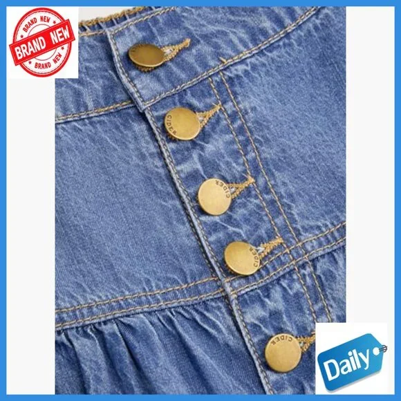 Denim Maxi Skirt High Waist Tiered Button Down Casual